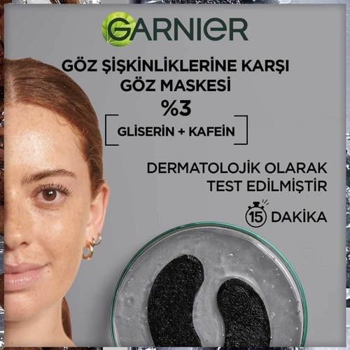 Garnier Şişkinlik Karşıtı Göz Maskesi – Kömür ve Kafeinli, Parfümsüz Vegan Formül, 15 Dakikada Etkili Tekli 1 Adet