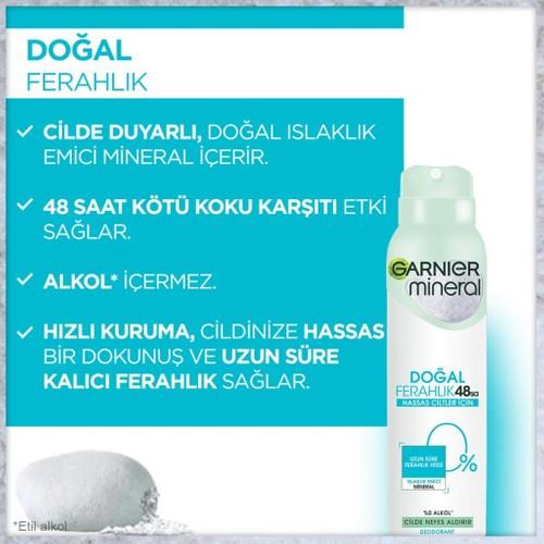 Garnier Unisex Sprey Deodorant - Doğal Ferahlık, 150 ml, Pudrasız, Alkol İçermeyen, 48 Saat Etkili, 1 Adet