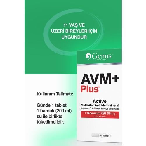 Genus Pharma AVM+ Plus Active, Multivitamin İçeren Takviye Gıda (30 Tablet)