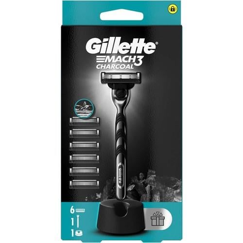 Gillette Mach3 Charcoal Tıraş Makinesi ve Yedek Bıçağı 6lı + Tıraş Bıçağı Standı