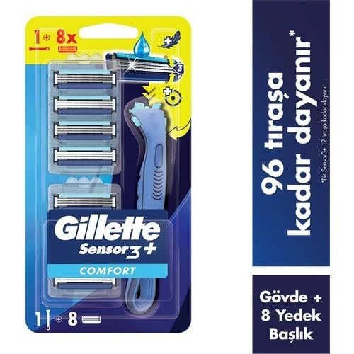 Gillette Sensor3+ Comfort 8li Yedek Bıçağı Başlıklı Tıraş Makinesi