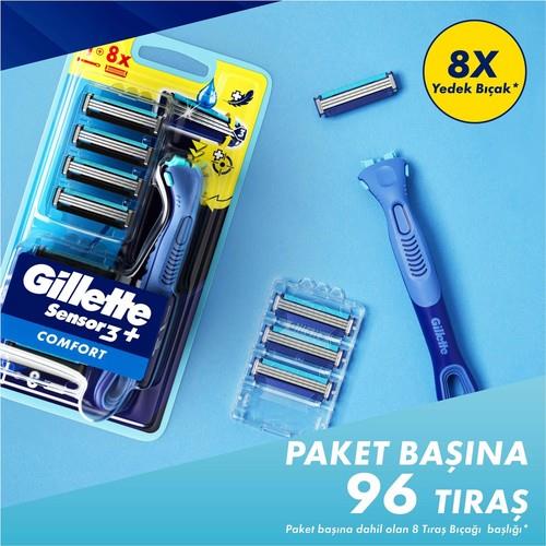 Gillette Sensor3+ Comfort 8li Yedek Bıçağı Başlıklı Tıraş Makinesi
