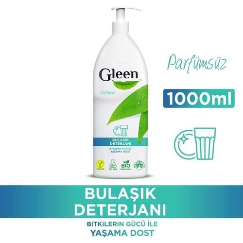 Gleen Organik İçerikli Vegan 1 lt Parfümsüz Elde Bulaşık Deterjanı