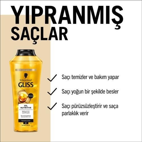 Gliss Oil Nutritive  Omega 9 ve Marula Yağı içeren Besleyici Şampuan 400 ml Yıpranmış Saçlar