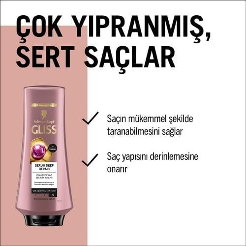 Gliss Serum Deep Repair  Hyalüron İksiri &  Kızılcık Onarıcı Saç Bakım Kremi 360 ml Yıpranmış Sert Saçlar