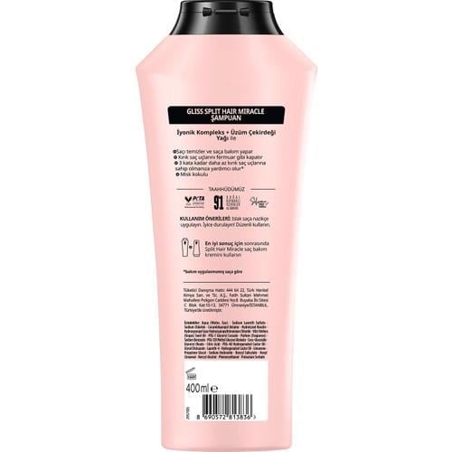 Gliss Split Hair Miracle İyonik Kompleks Kırık Uçları Mühürleyen Şampuan 400 ml Yıpranmış Saçlar