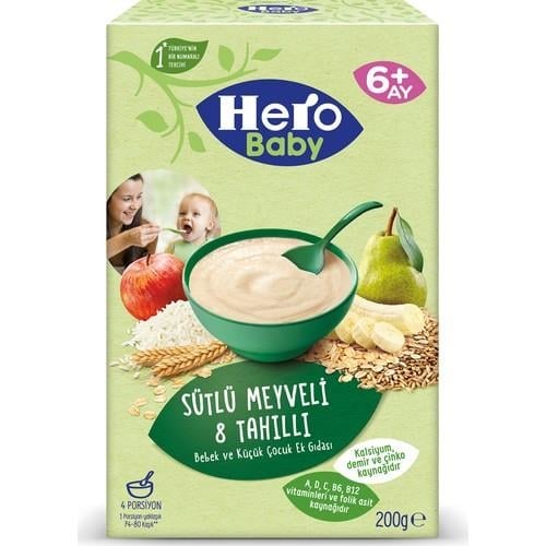 Hero Baby Sütlü 8 Tahıllı Meyveli Kaşık Mama 200g