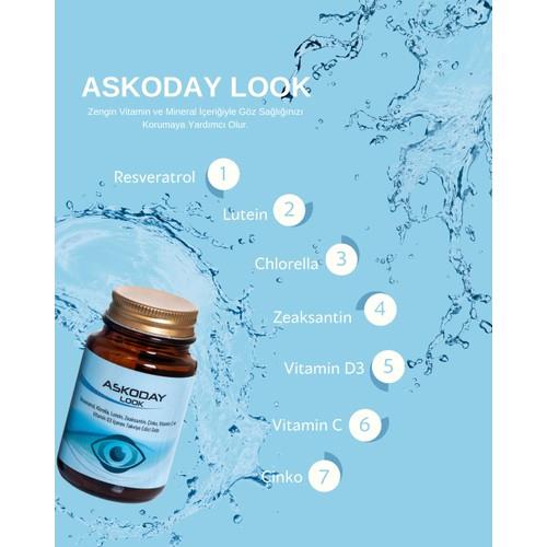 Klorella (Bitkisel Omega), Resveratrol, Lutein ve Vitaminler Içeren Kompleks Gıda 30 Tablet Askoday Look