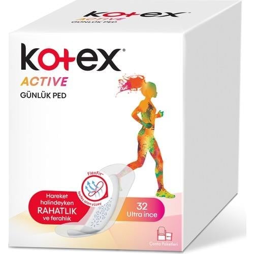 Kotex Active Ultra İnce Günlük Ped 32 Adet Flexfit Teknolojisi ile Konforlu Kullanım
