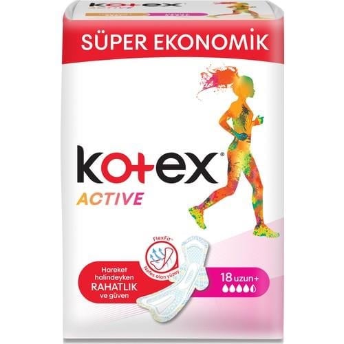 Kotex Active Uzun Ped 18li Flexfit Teknolojisi ile Spor Yaparken Rahatlık Sağlar