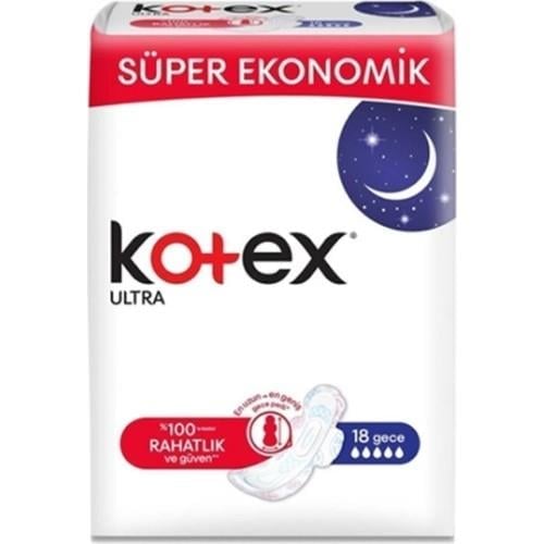 Kotex Ultra Gece Hijyenik Ped 16lı Paket Anti Alerjik Ultra İnce Hızlı Emici ve Nefes Alabilen