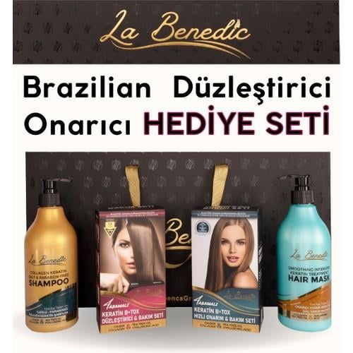 La Benedic Koyu Saçlar İçin Keratin Brezilya Düzletştirici Onarım ve Bakım 4lü Hediye Kutulu Set