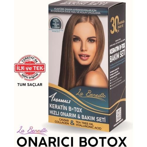 La Benedic Silver (Platin)-Açık Sarı Saç Keratin Brezilya Düzleştirici Onarım ve Bakım 4lü Hediye Kutulu Set