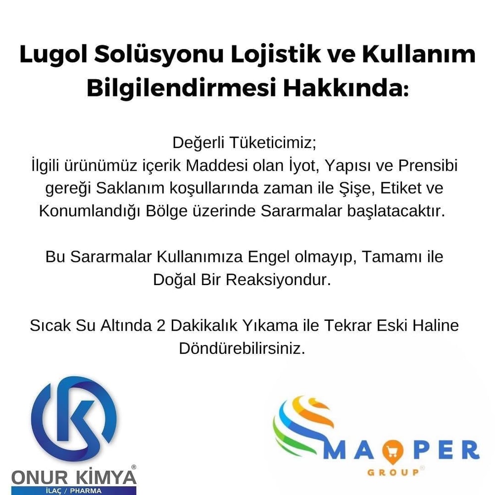 Lugol Solüsyonu %2 Lik / 20 ml / Damlalıklı / Iyot Çözeltisi