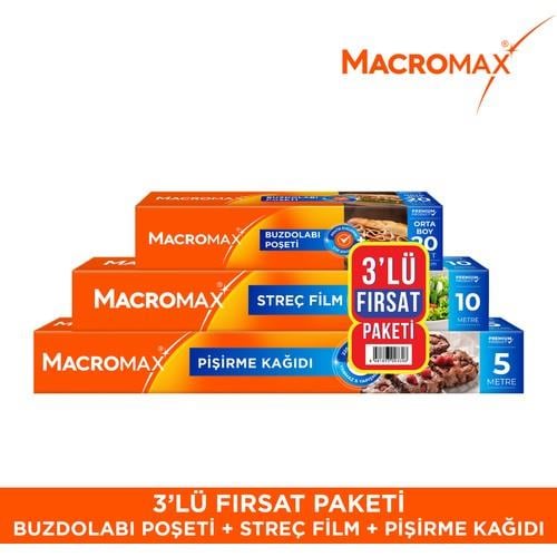 Macromax 3lü Fırsat Paketi (Buzdolabı Poşeti + Streç Film 10m + Pişirme Kağıdı 5m)