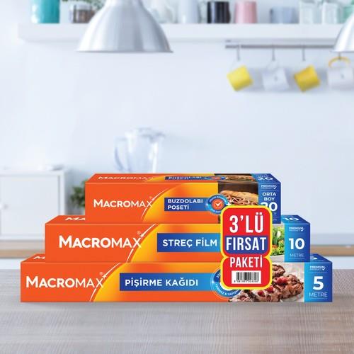 Macromax 3lü Fırsat Paketi (Buzdolabı Poşeti + Streç Film 10m + Pişirme Kağıdı 5m)