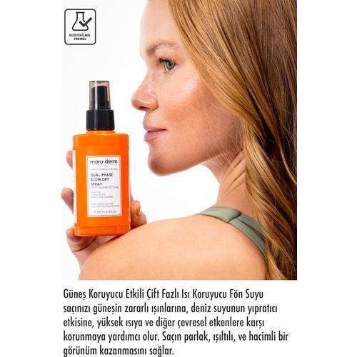 Maru.derm Çift Fazlı Isı Koruyucu Güneş Koruyucu Etkili Fön Suyu 200 ml | Tüm Saç Tipleri | Vegan