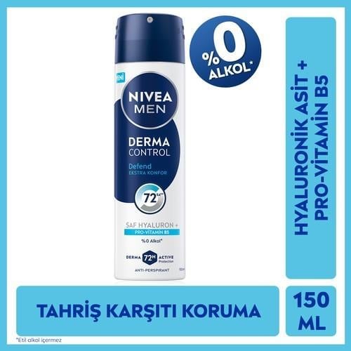 Men Erkek Sprey Deodorant Derma Control Defend 150ML,HYALURON,PRO Vitamin B5,72 Saat Anti-Perspirant