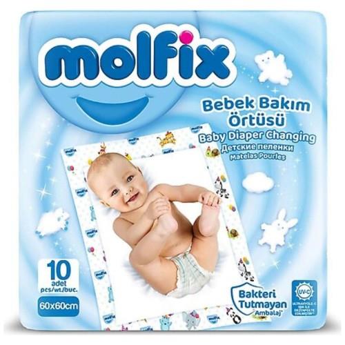 Molfix Bebek Bakım Örtüsü Sıvı Geçirmez Hafif Yapı 10 Adet 60x60 cm Renkli Tasarım