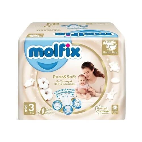 Molfix Pure&Soft Bebek Bezi 3 Beden Midi 4-9 Kg 64lü Süper Fırsat Paketi