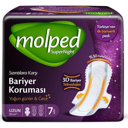 Molped Supernight Uzun Hijyenik Ped 7 Adet Gece Kullanım için %30 Daha Geniş Tasarım