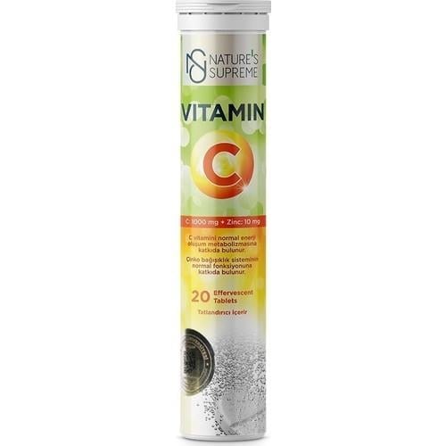 Nature's Supreme Vitamin C + Zinc 20 Efervesan Tablet Portakal