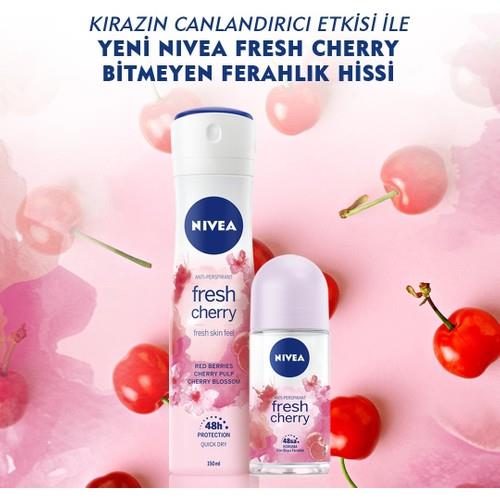 NIVEA Kadın Roll-on Deodorant Fresh Cherry 50ml; Ter ve Ter Kokusuna Karşı 48 Saat Koruma; Ferah Koku