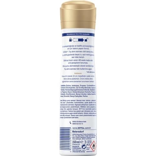 NIVEA Kadın Sprey Deodorant Black& White Invisible İpeksi Pürüzsüzlük 150ml;  Ter ve Ter Kokusuna Karşı 48 Saat Anti-perspirant Deodorant Koruması; Hassas Koltuk Altı