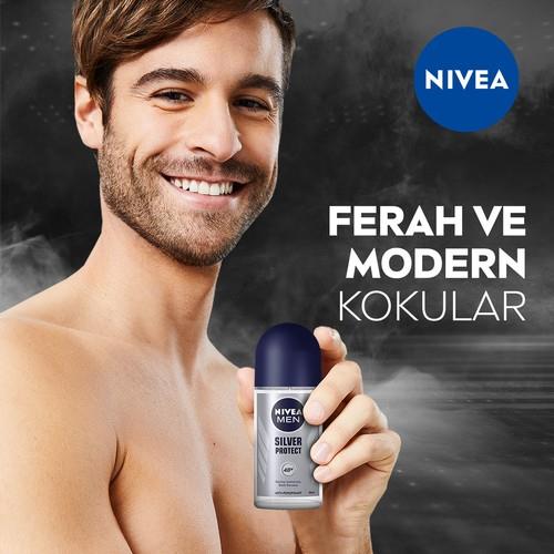 NIVEA Men Roll On Sprey Deodorant Silver Protect 50 ml; Ter ve Ter Kokusuna Karşı 48 Saat Anti-perspirant