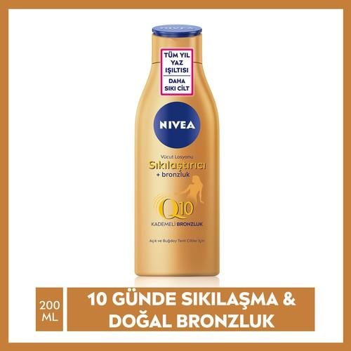 NIVEA Q10 Sıkılaştırıcı ve Bronzluk Vücut Losyonu 200ml,10 Günde Sıkılaştırıcı Krem,Doğal Bronzluk,Açık & Buğday Tenli Cilt