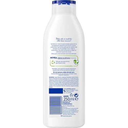 NIVEA Vücut Losyonu Q10 + C Vitamini 250ml, 48 Saat Vücut Nemlendirme, 10 Günde Sıkılaşma, Normal Ciltler için, Vücut Bakım