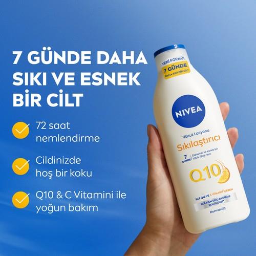 NIVEA Vücut Losyonu Q10 + C Vitamini 250ml, 48 Saat Vücut Nemlendirme, 10 Günde Sıkılaşma, Normal Ciltler için, Vücut Bakım
