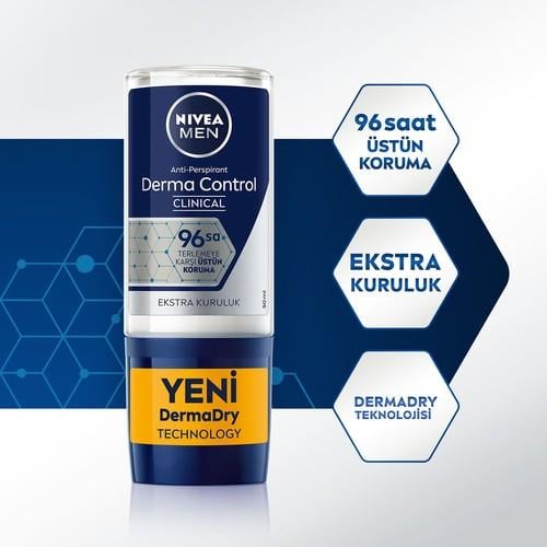 NiveabMen Erkek Roll-on Deodorant Derma Control Clinical 50ml, 96 Saat Üstün Koruma, C Vitamini