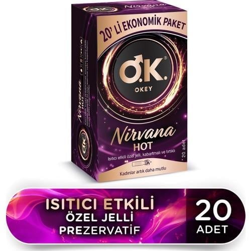 Okey Nirvana Hot Prezervatif 20li Isıtıcı Etkili Özel Jelli Tırtıklı ve Kabartmalı Afrodizyak Etkili