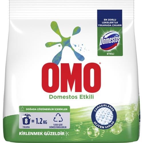 Omo Toz Çamaşır Deterjanı Domestos Etkili En Zorlu Lekeleri İlk Yıkamada Çıkarır 1.2 KG 8 Yıkama 1 Adet