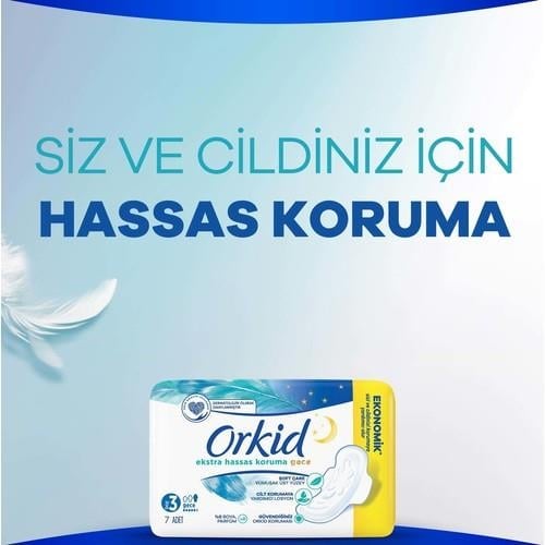 Orkid Extra Hassas Koruma Gece Ped 7 Adet Yumuşak Üst Yüzey ve Cilt Koruma Losyonu