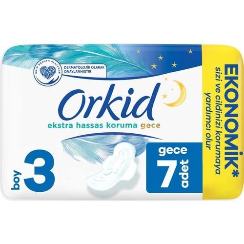 Orkid Extra Hassas Koruma Gece Ped 7 Adet Yumuşak Üst Yüzey ve Cilt Koruma Losyonu