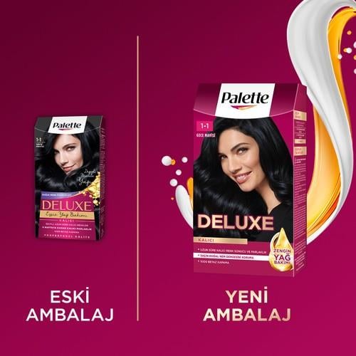 Palette Deluxe 1-1 Gece Mavisi Zengin Yağ Bakımı Kit Saç Boyası Bakım Maskesi