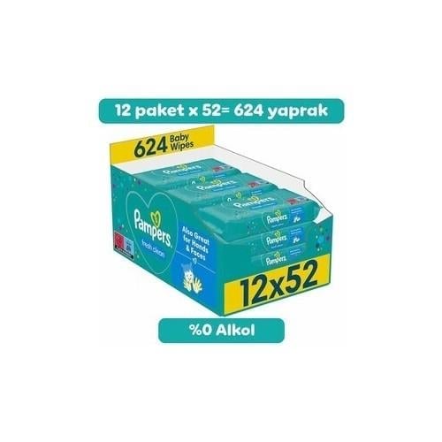 Pampers Baby Islak Havlu Fresh Clean 624 Yaprak 12 Paket Hassas Temizlik İçin