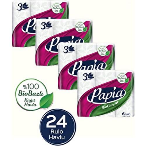 Papia Bio Care 6 Rulo Kokusuz Kağıt Havlu 3 Katlı 1 Paket Yüksek Emicilik Özelliğiyle