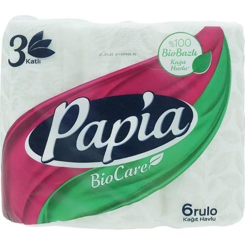 Papia Bio Care 6 Rulo Kokusuz Kağıt Havlu 3 Katlı 1 Paket Yüksek Emicilik Özelliğiyle
