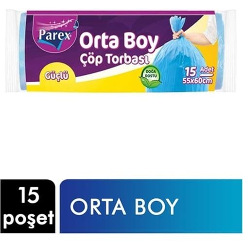 Parex Güçlü Çöp Poşeti Orta Boy 55 x 60 cm 15 Adet - Mavi