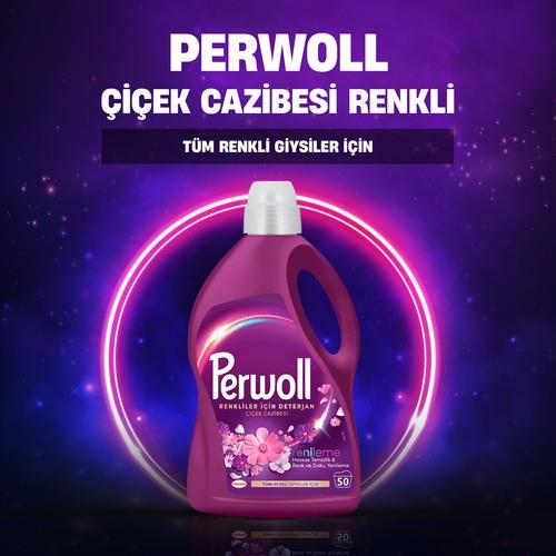Perwoll Çiçek Cazibesi Renkli Giysiler için Sıvı Çamaşır Deterjanı 2750 ml (50 Yıkama)
