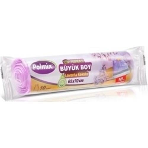 Polmix Büzgülü Çöp Poşeti Büyük Boy 65 x 70 cm 10 Adet - Lavanta