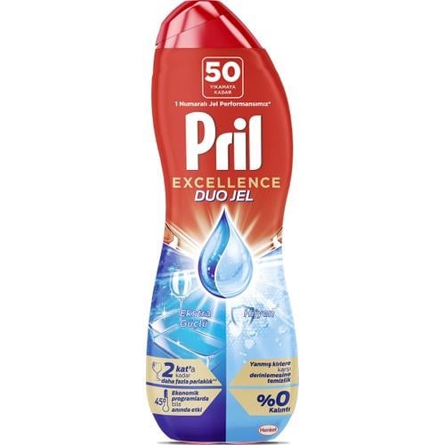 Pril Excellence Duo Jel Bulaşık Makinesi Deterjanı 900 ml 50 Yıkama Hijyen Ekstra Parlaklık
