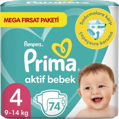 Prima Bebek Bezi Aktif Bebek 4 Beden 74 Adet Mega Fırsat Paketi