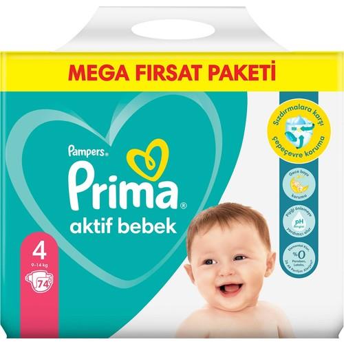 Prima Bebek Bezi Aktif Bebek 4 Beden 74 Adet Mega Fırsat Paketi