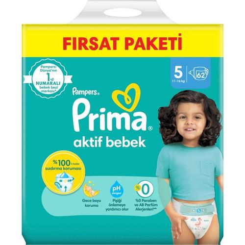 Prima Bebek Bezi Aktif Bebek 5 Beden 62 Adet Junior Mega Fırsat Paketi