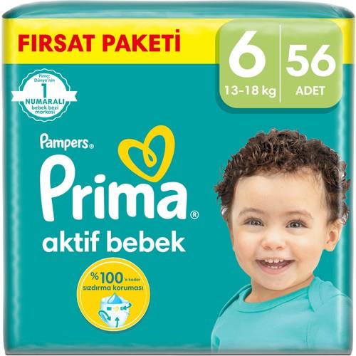 Prima Bebek Bezi Aktif Bebek 6 Beden 56 Adet Ekstra Large Mega Fırsat Paketi