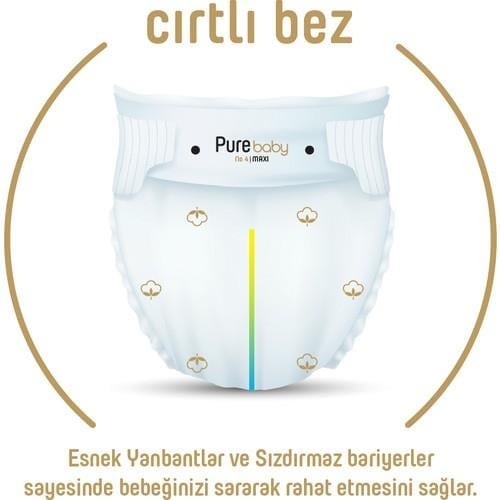 Pure Baby Organik Pamuklu Cırtlı Bez 4 Numara Maxi 100 Adet + Organik Pamuklu Islak Havlu 90 Yaprak